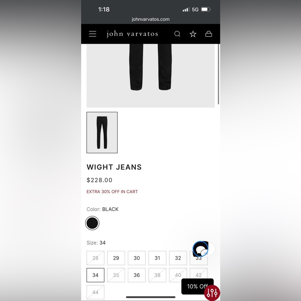 John Varvatos USA Jeans 34 Wight